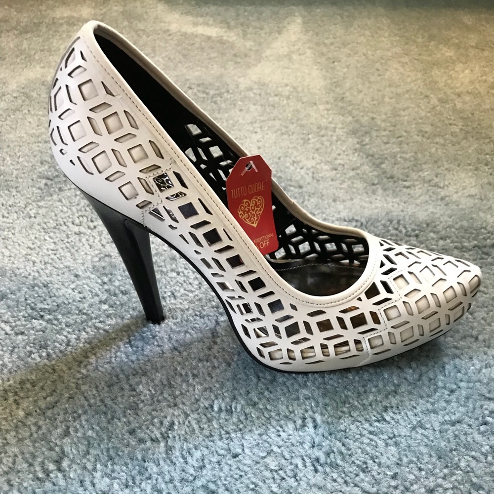 Tutto Cuore women’s white laser cut heels